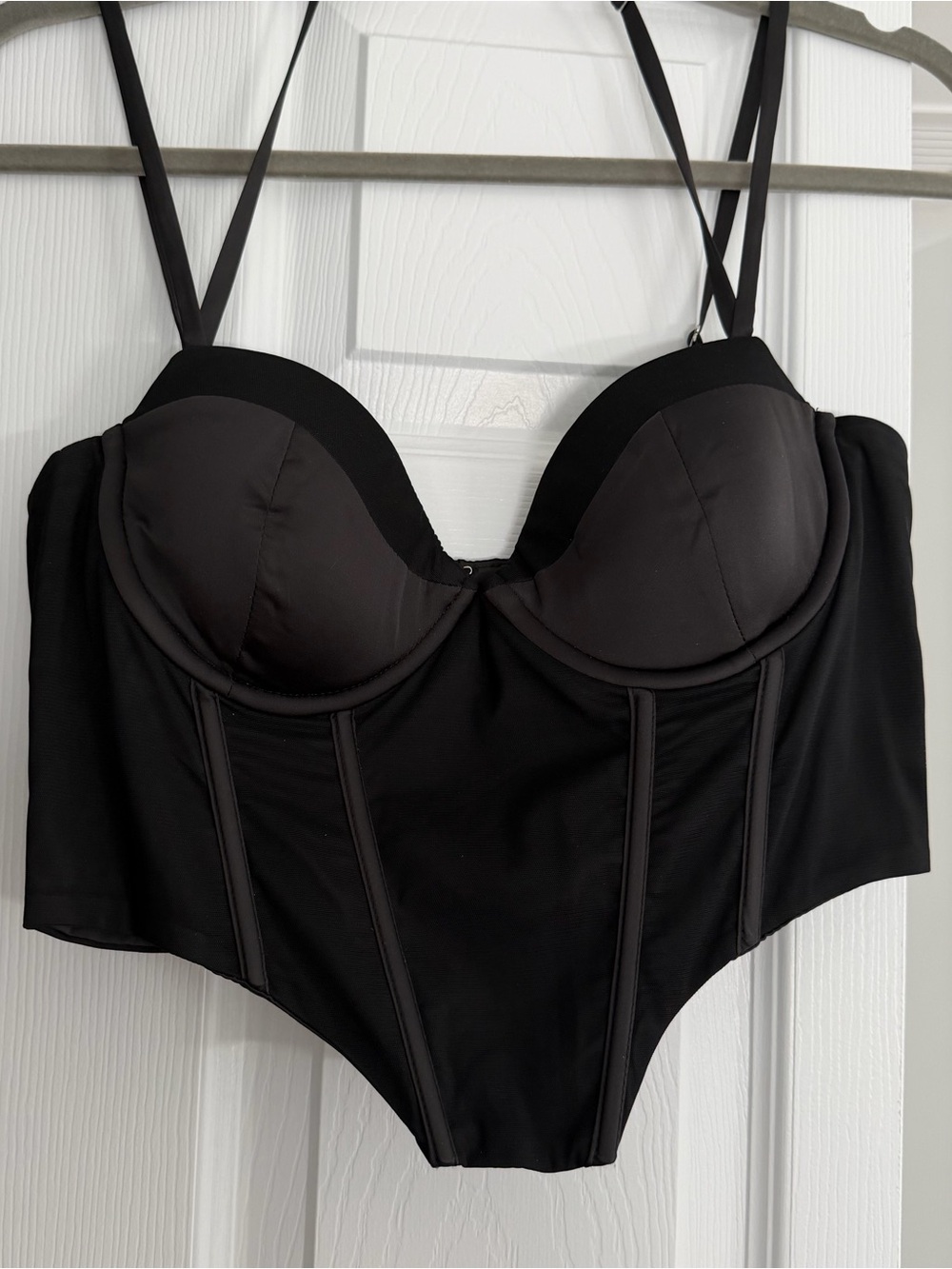 Oh Polly Black dual strap corset crop top